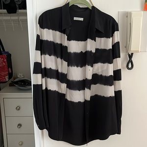 Silk black and white striped/tie dyed silk shirt
